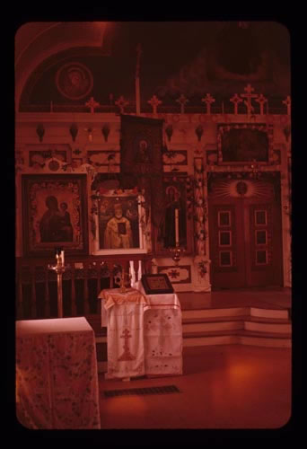 Photo of interior of the Russian Orthodox church.