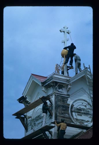 Photo of volunteers working on the St. Paul church.