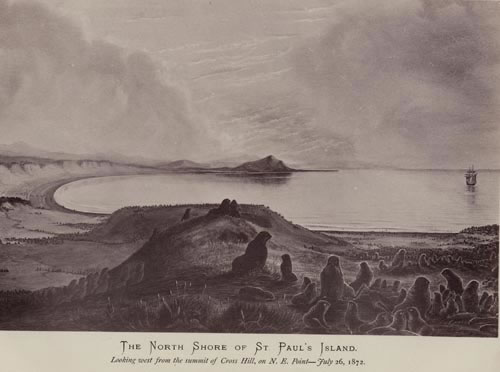 Drawing of view of the north shore from Cross Hill.