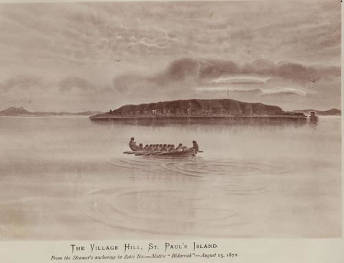 Drawing of Village Hill as seen from the Bering Sea.