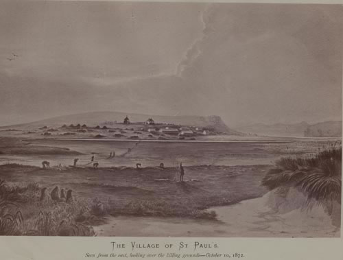 Drawing of killing grounds near St. Paul Village.