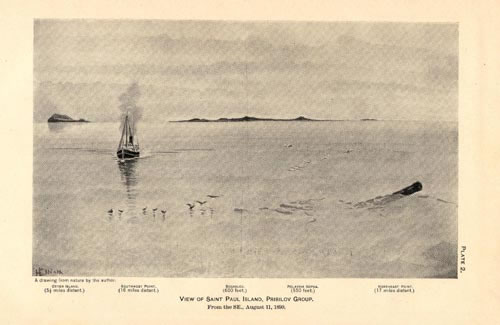 Drawing of view of St. Paul Island from the southeast.