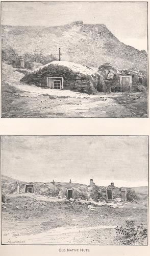 Photo of a group of two photos of sod dwellings or Barrabarras, historic pictures.