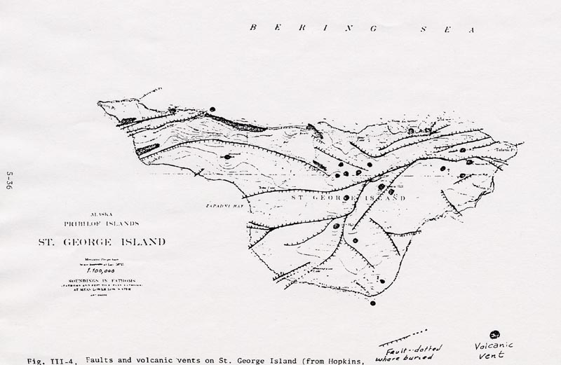 Map of faults and volcanic vents on St. George Island.
