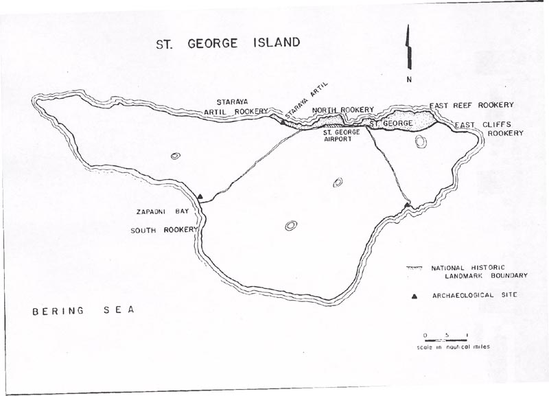 Map of National Historic Landmark area and archaeological sites on St. George Island.