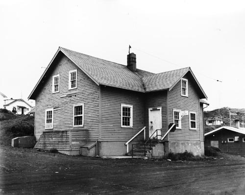 Photo of the building that served as the grocery store, then the canteen, and is now the location of the Pribilof School District Office.