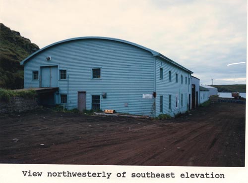 Photo of northwesterly view of the southeast elevation of the Machine Shop.