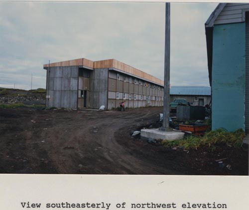 Photo of southeasterly view of the former Alaska dormitory northwest elevation.