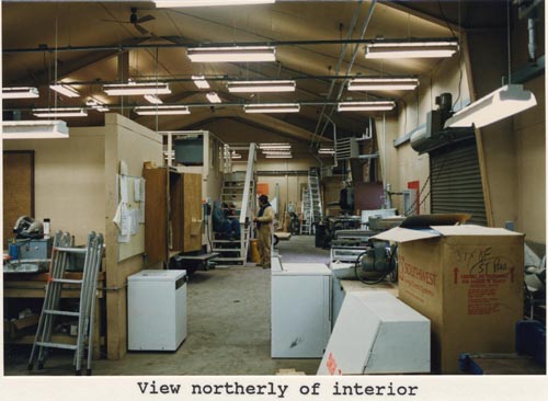 Photo of northerly view of the interior of the Combine Shop.