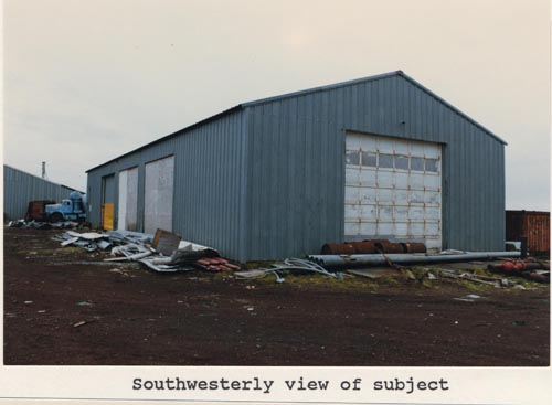 Photo of southwesterly view of the Road Maintenance Equipment Storage Building.