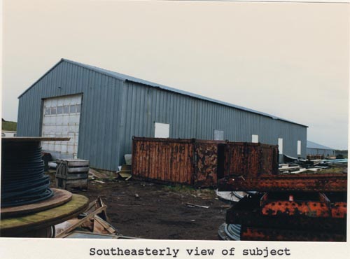 Photo of southeasterly view of the Road Maintenance Equipment Storage Building.