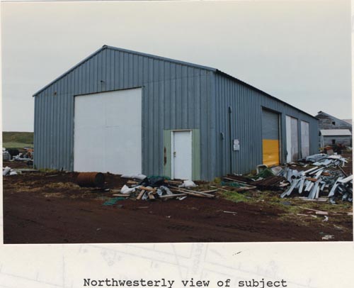 Photo of northwesterly view of the Road Maintenance Equipment Storage Building.