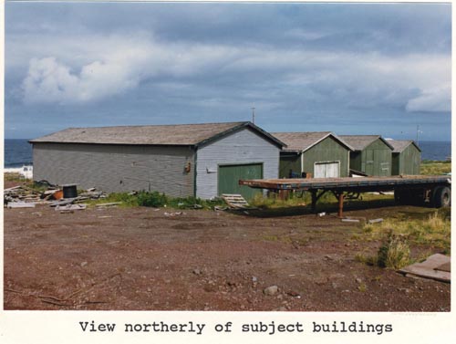 Photo of northerly view of four warehouse buildings, lots 12 and 13 of Tract 43.