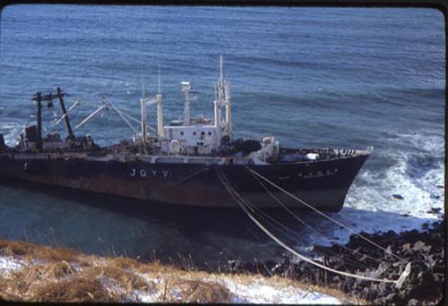 Photo of M.S. Ryuyo Maru No. 2 aground St. Paul at Tolstoi Point.