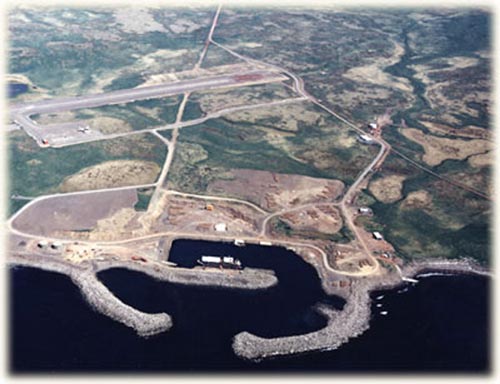 Photo of aerial view of the St. George airport and harbor.