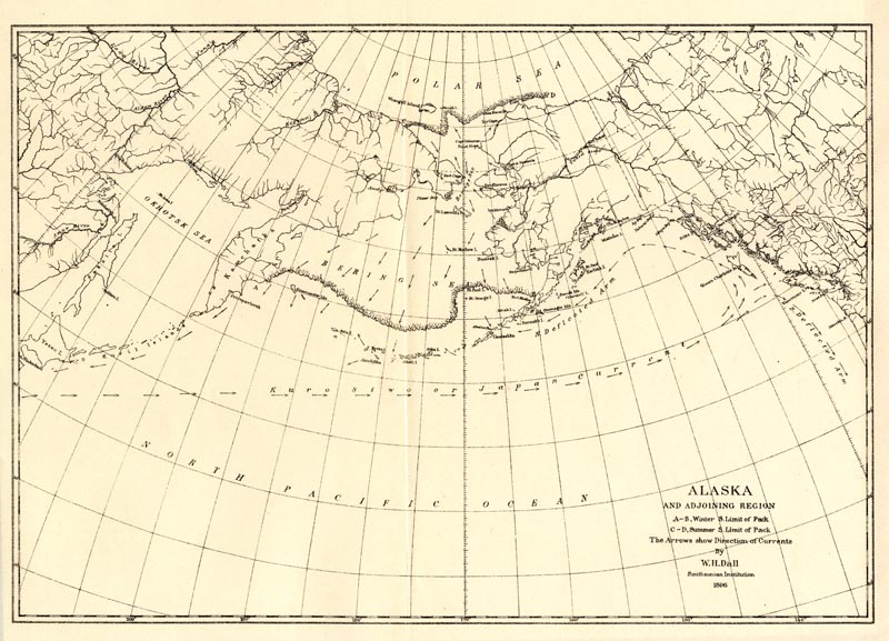 Map of 1896 ice pack limits in the Bering Sea.