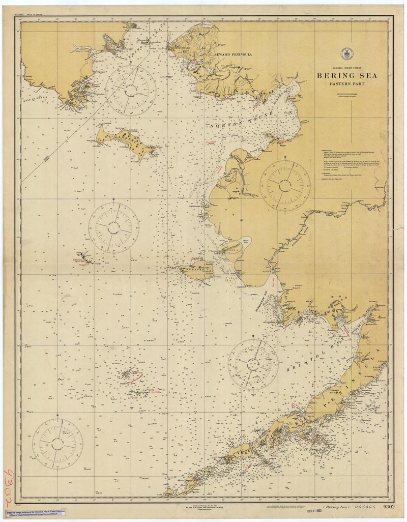 Map of Eastern Bering Sea Nautical Chart from 1923.