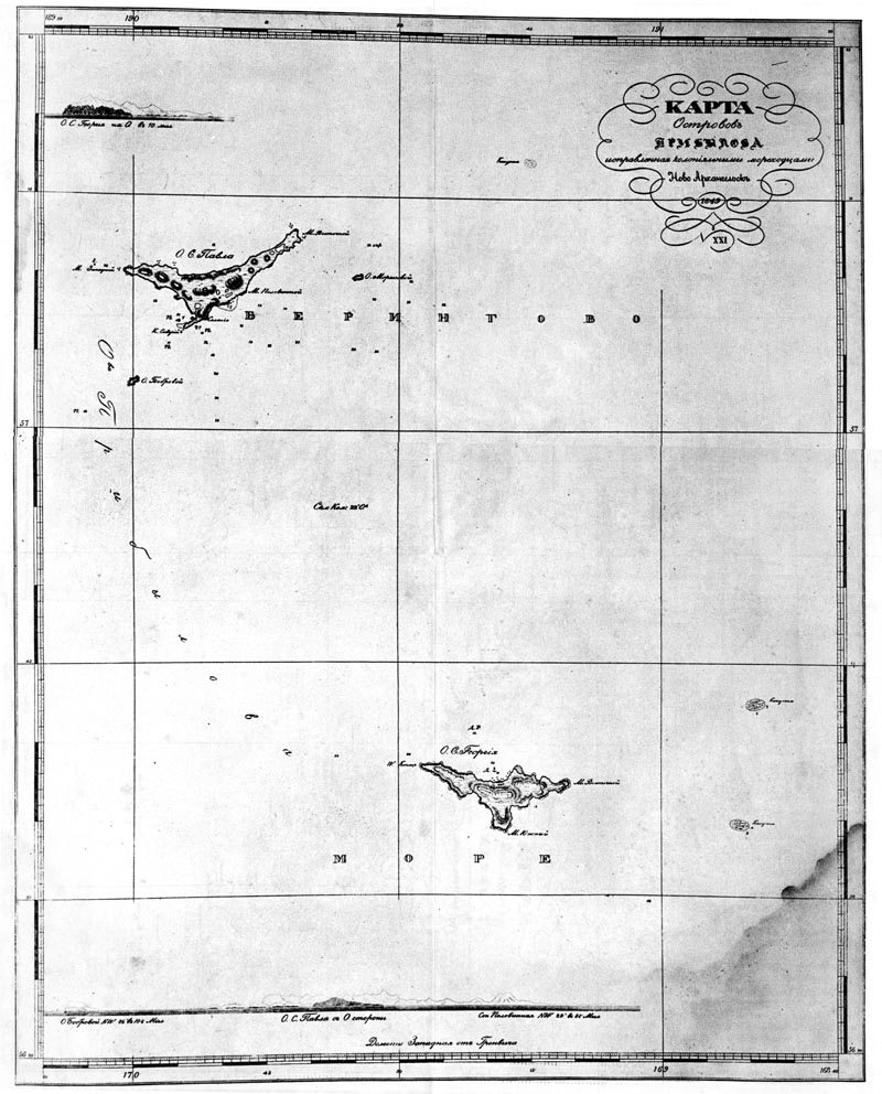Map of the Pribilof Islands from 1849.