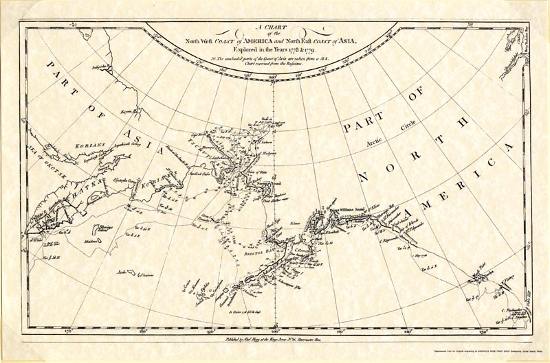 Map of Captain Cook's chart of the Northwest coast of America and Northeast coast of Asia from 1778-1779.