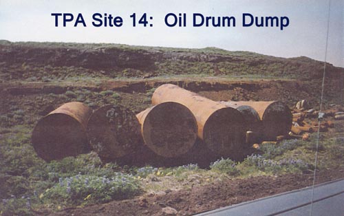 Photo of rusted oil drums at Oil Drum Dump.