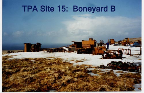 Photo of large rusted metal objects in "Boneyard B".