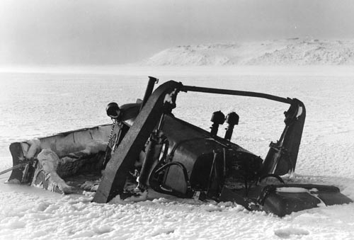 Photo of an historic photograph of the Bulldozer in snow covered the Bog.