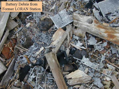 Photo of battery debris from the former LORAN station at Southwest Point.