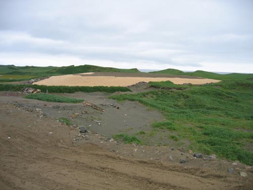 Photo of cell C of the St. Paul Landfill with erosion control matting in place.