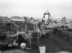 Photo in black and white of a construction area.