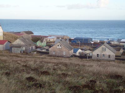 Photo of a collection of frame houses in a variety of colors.